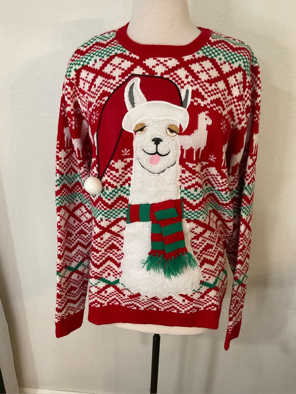 Jolly Sweaters Ugly Christmas Sweaters Llama Santa Women’s L/G